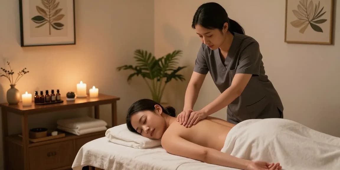 부평출장안마, 고객이 편안하게 마사지받는 모습과 아늑한 분위기