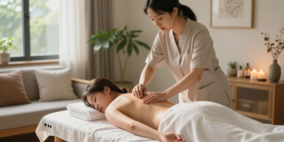 안양출장마사지 in a peaceful home spa environment with a professional therapist offering relaxation.