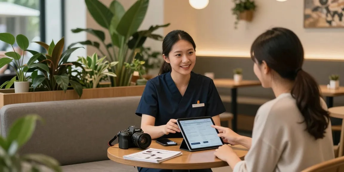 Personalized op service interaction in a cozy environment, highlighting warmth and customer focus in the op industry.