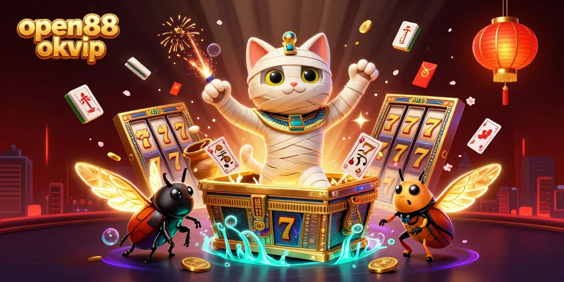 Experience thrilling slots and jackpots with open88 okvip in a vibrant Egyptian-themed casino scene.