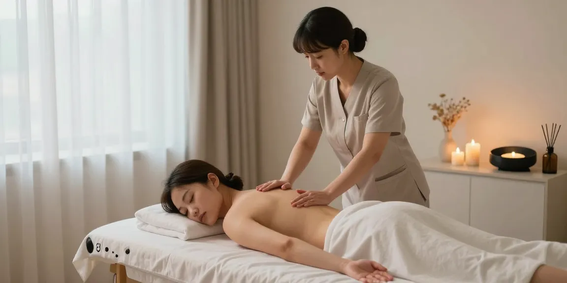 강남출장안마 service depicted in a tranquil home massage setting, showcasing relaxation.