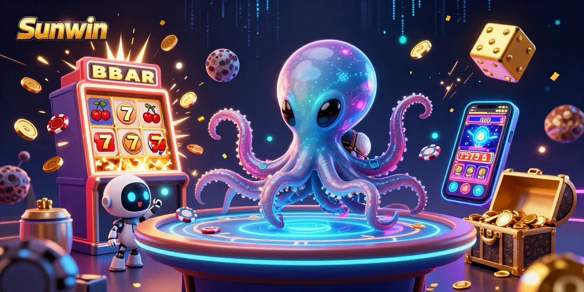 Experience thrilling gameplay with Sunwin's vibrant 3D alien casino scene featuring a poker table and jackpot explosion.