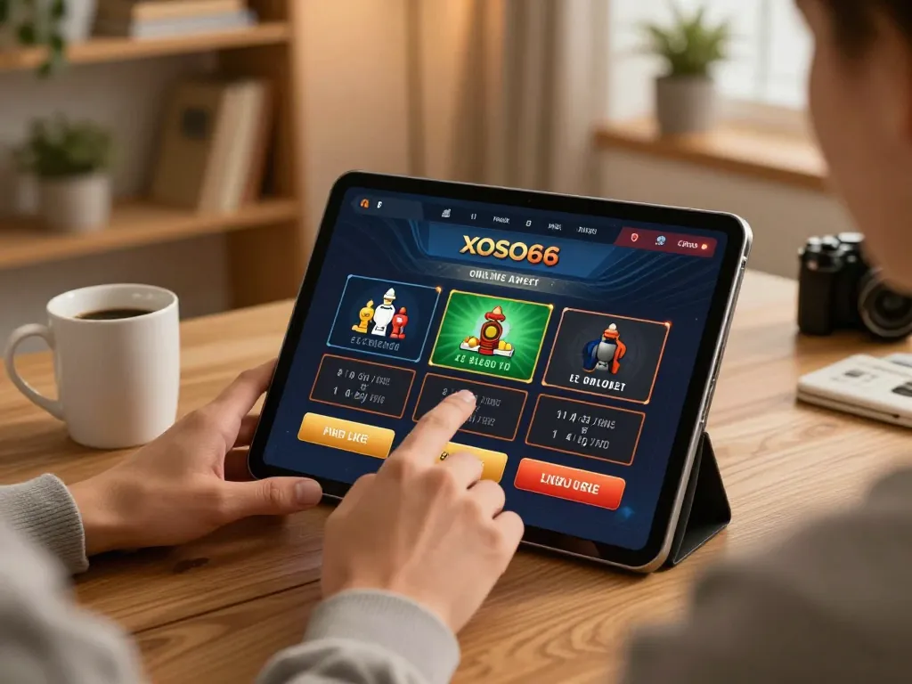 xoso66 đăng nhập on a stylish tablet for online gaming, showcasing a user engaging with live betting.