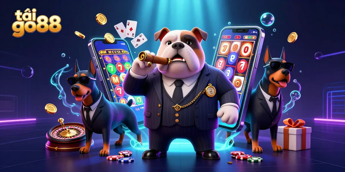 Spin and win with tải go88 in this vibrant 3D casino scene featuring a bulldog mafia boss.