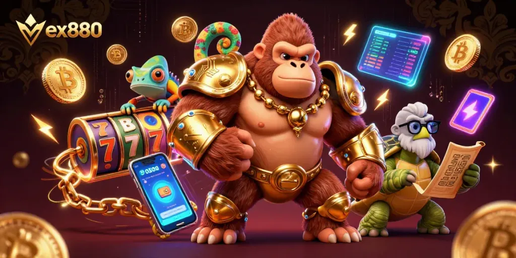 Experience exhilarating gameplay at ex880 with colorful slot reels and dynamic casino elements.