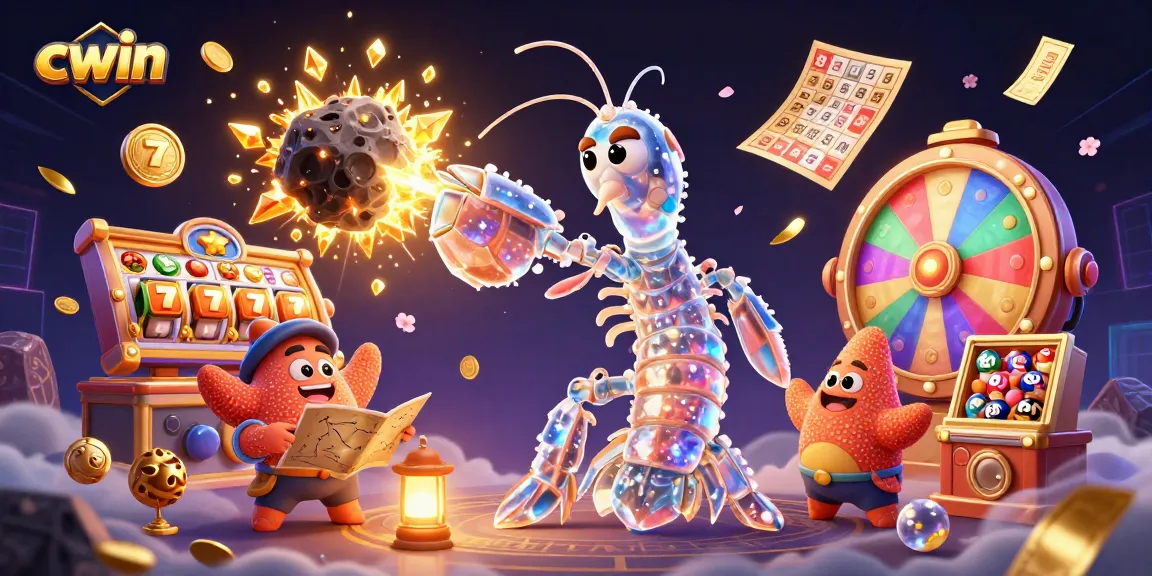 Cwin players experiencing thrilling slot gameplay amidst a vibrant 3D illustration bursting with energy.