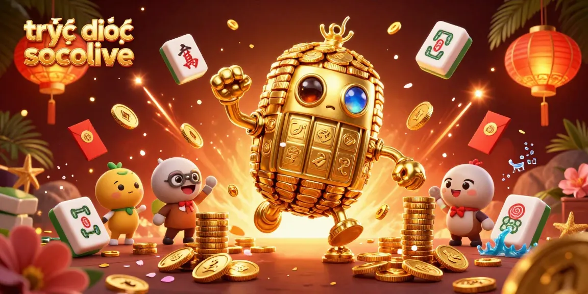 Experience thrilling trực tiếp socolive with a vibrant golden golem and festive gambling elements.