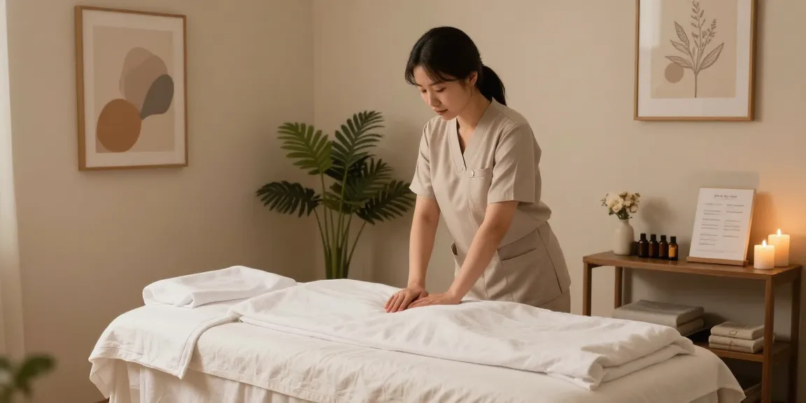 Professional 인천출장마사지 therapist preparing a tranquil indoor massage setting.