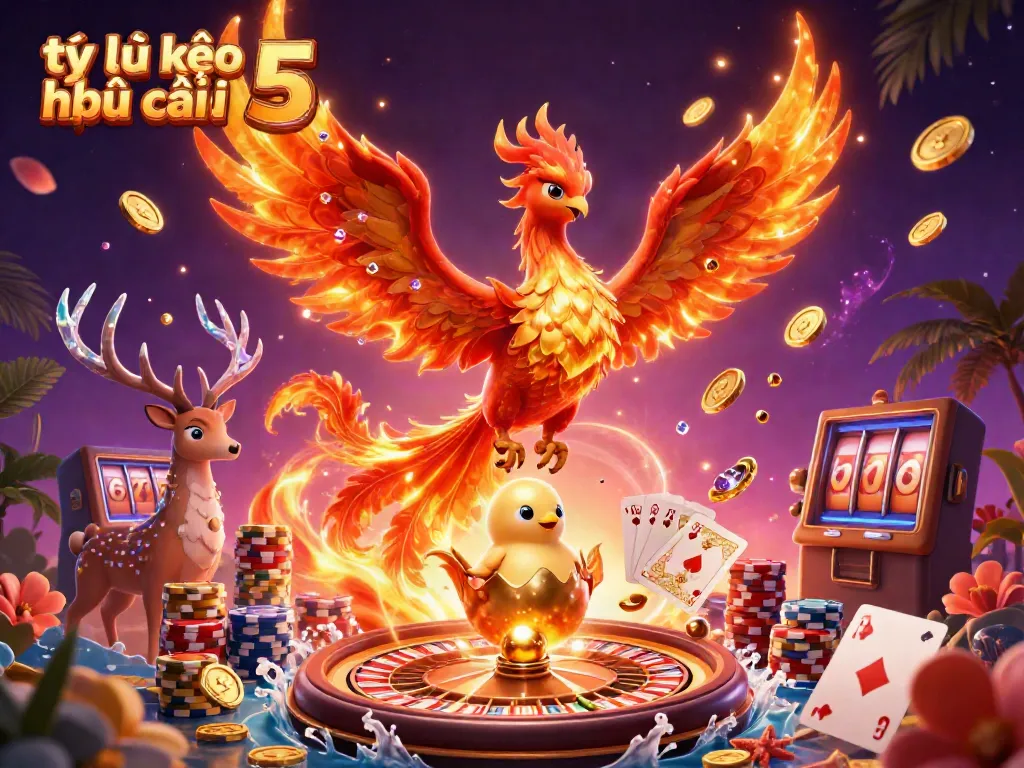 Witness breathtaking action in the vibrant world of tỷ lệ kèo nhà cái 5 with a majestic phoenix scene.