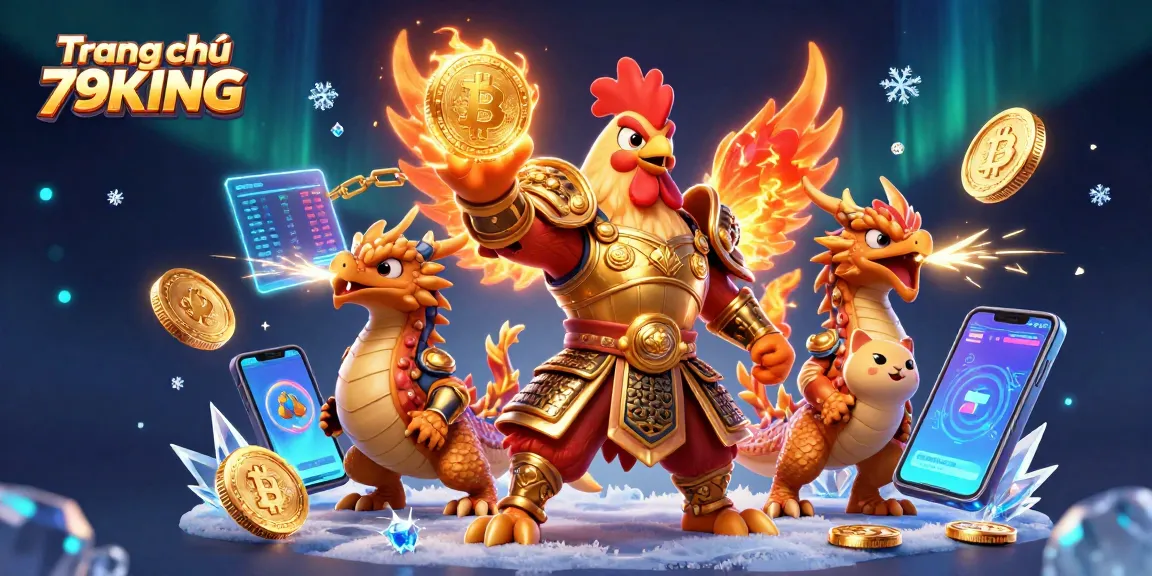 Engage with Trang chủ 79KING for thrilling casino adventures featuring a rooster warrior and dragon hatchling.