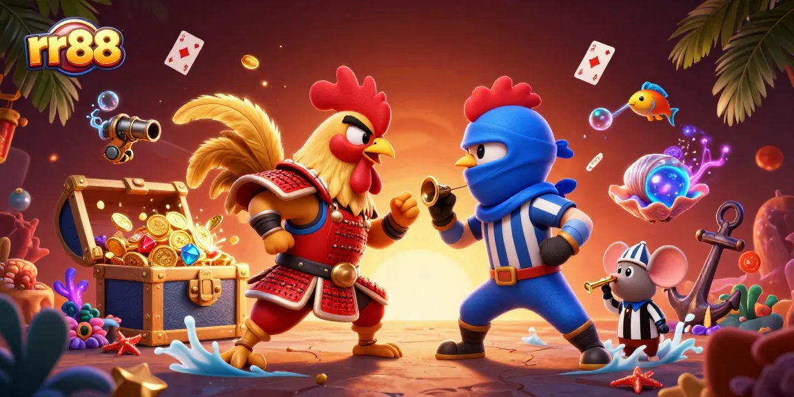 Engage in thrilling gameplay at rr88 with colorful casino elements and dynamic characters in an exciting showdown.