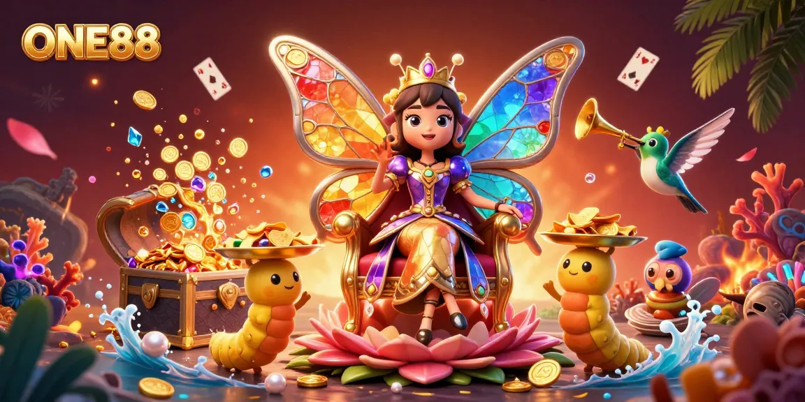 Engage in the vibrant world of ONE88's gambling with an enchanting butterfly queen illustration.