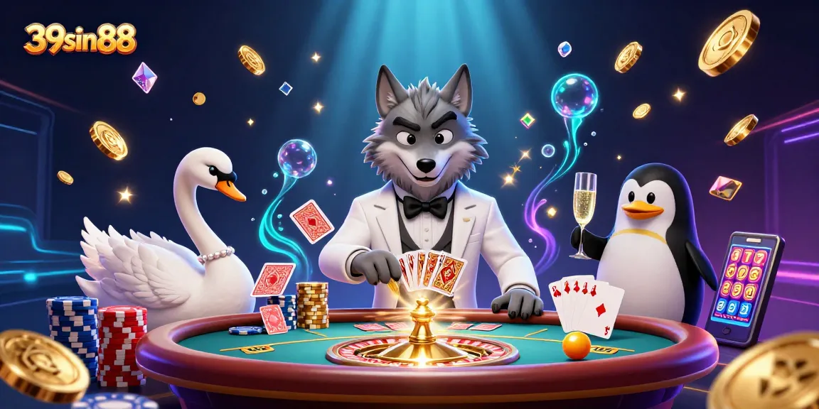 Experience 39sin88's exciting baccarat scene with animated characters, vibrant game elements, and casino action.
