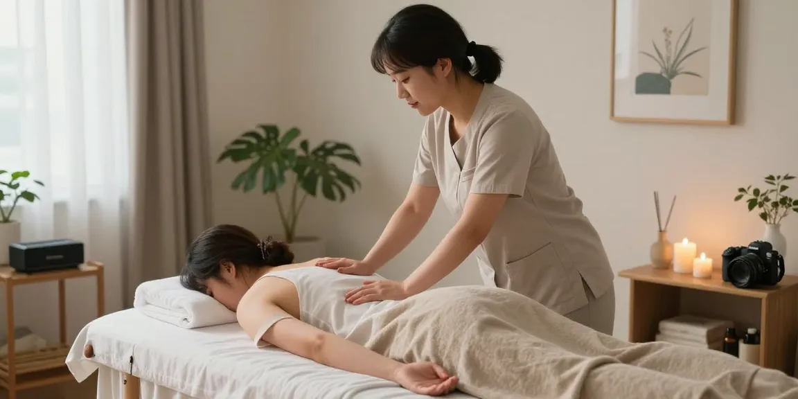 고객에게 인천출장마사지 서비스를 제공하는 전문 마사지 관리사의 모습