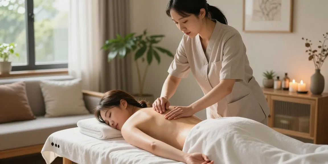 안양출장마사지 in a peaceful home spa environment with a professional therapist offering relaxation.