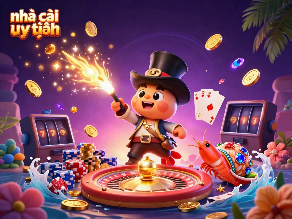 Engage with nhà cái uy tín as the deep-sea anglerfish attracts golden coins in a lively casino-themed scene.