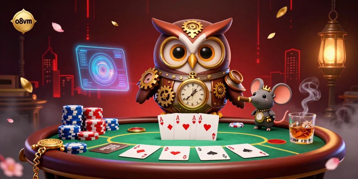 Engage in thrilling gameplay at o8vm with a whimsical 3D cartoon owl and dynamic casino elements.