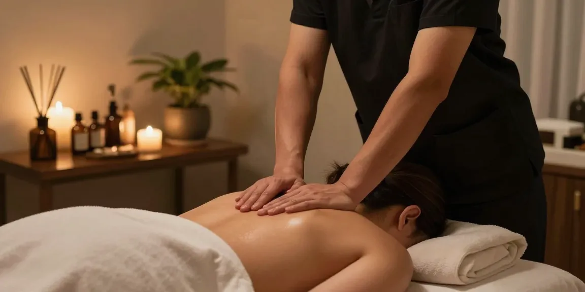 마사지 중인 아늑한 스웨디시 마사지 스튜디오 장면