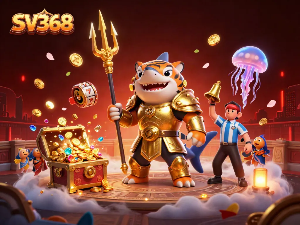 Engage in thrilling casino action with SV368 featuring an underwater gladiator showdown.