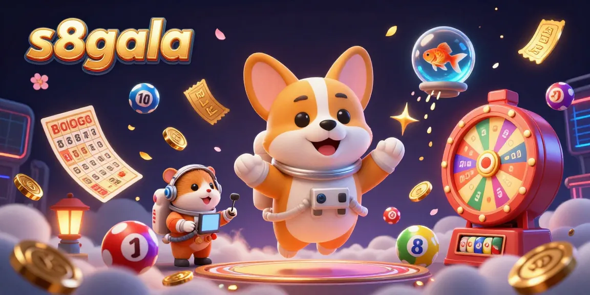 Engage with thrilling games at s8gala, featuring a vibrant cosmic casino scene with floating characters and dynamic elements.