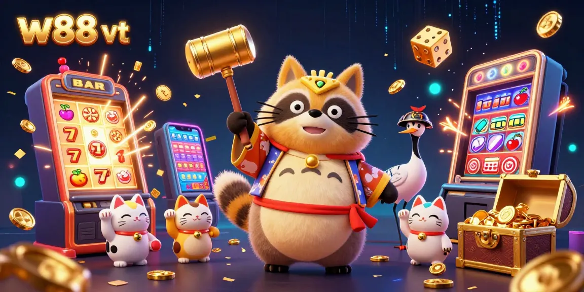 Hòa mình vào không gian chơi game W88 VT với những chú maneki-neko và tanuki chào mừng bạn.