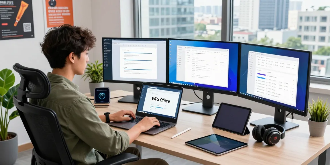 WPS Download screen with a professional in a modern tech workspace.