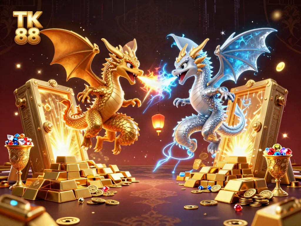 Engage in exciting gameplay experiences with TK 88, featuring golden dragons, treasure, and casino elements.